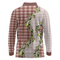 Mocha Hawaii Palaka Long Sleeve Polo Shirt Maile Pikake Honohono Orchid Lei