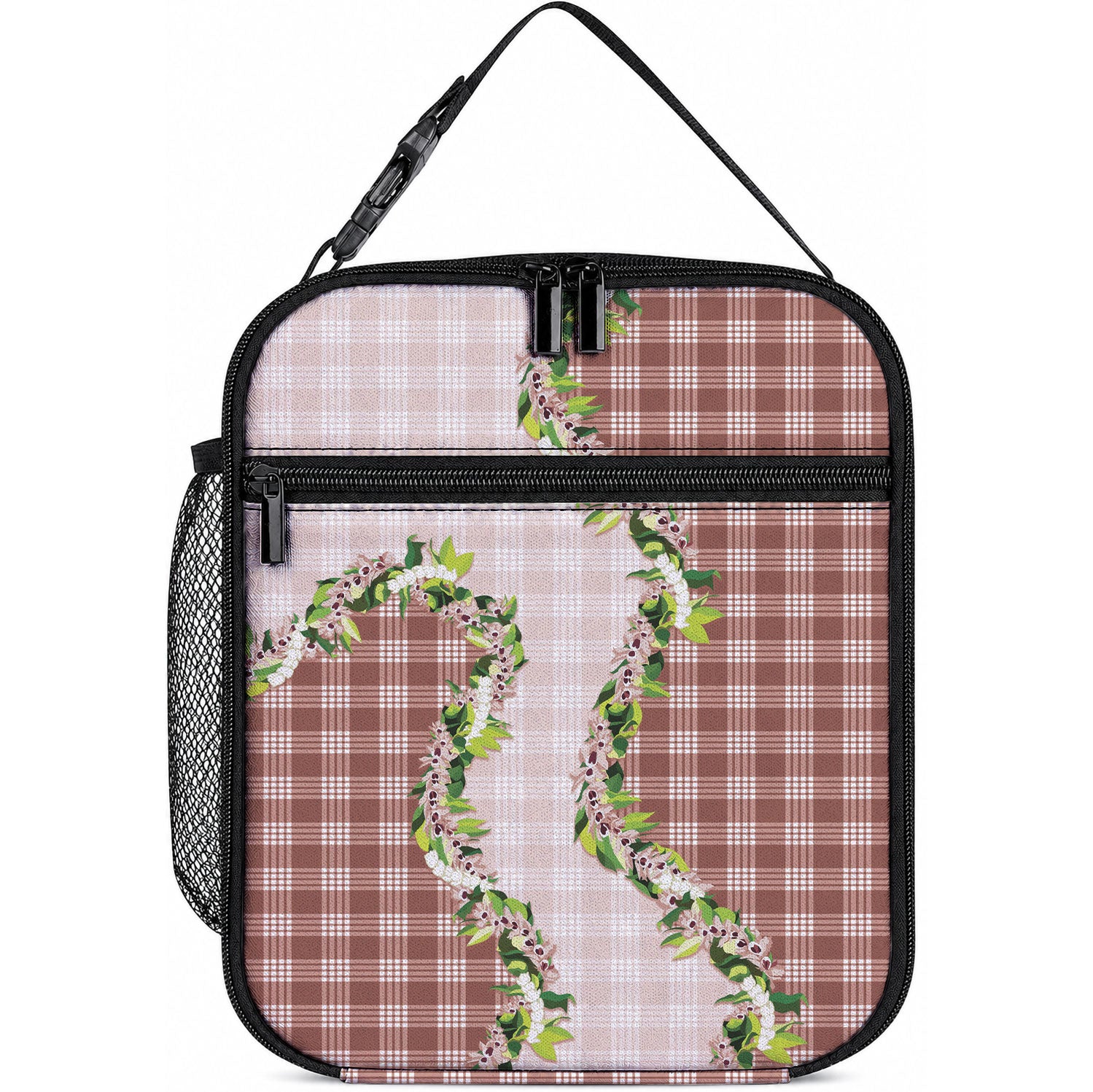 Mocha Hawaii Palaka Lunch Bag Maile Pikake Honohono Orchid Lei LT05 10.2 × 8.3 × 4.3 inch Mocha - Polynesian Pride