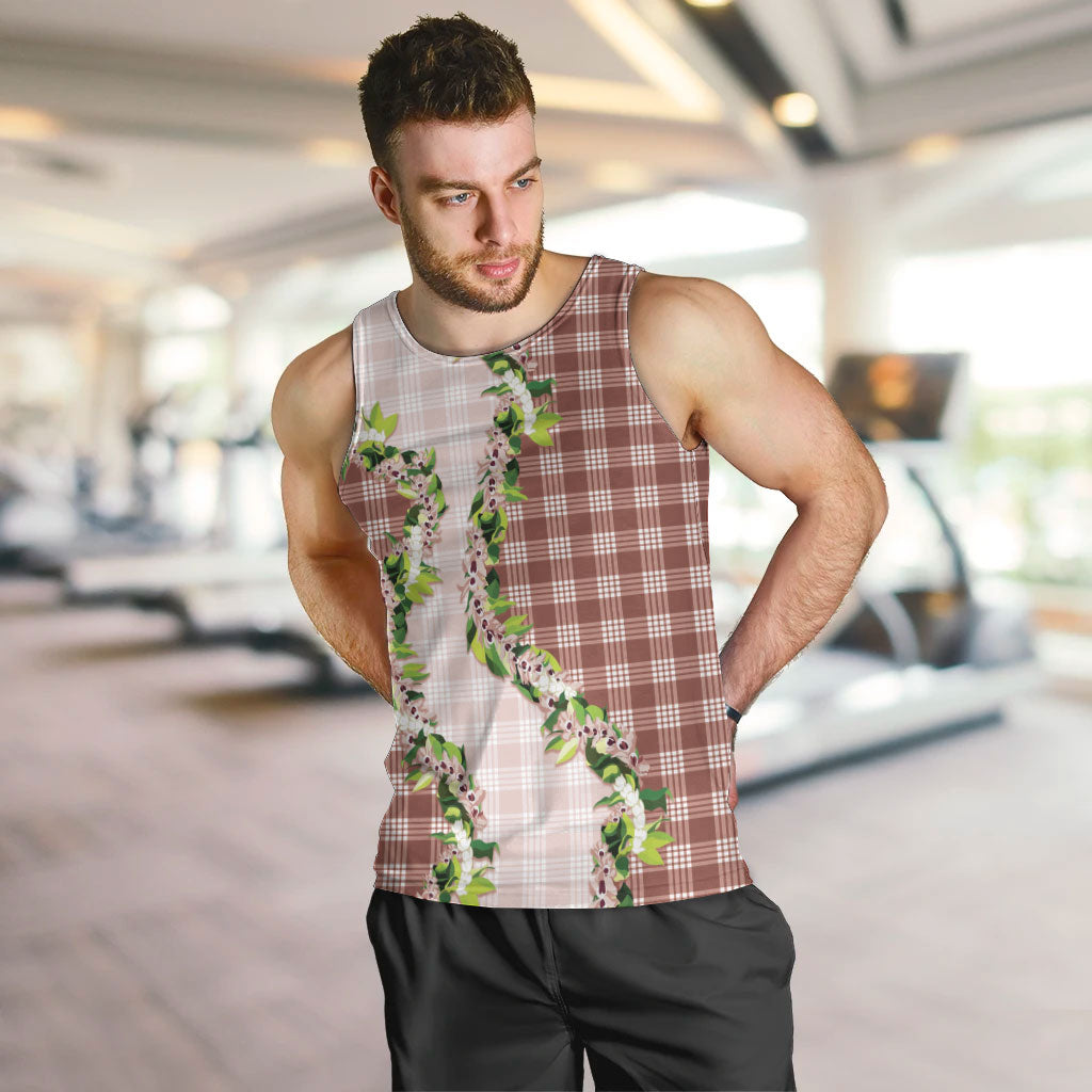 Mocha Hawaii Palaka Men Tank Top Maile Pikake Honohono Orchid Lei