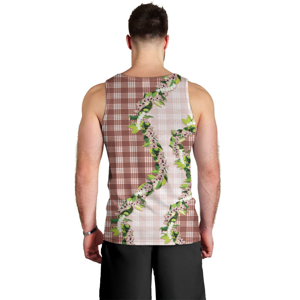 Mocha Hawaii Palaka Men Tank Top Maile Pikake Honohono Orchid Lei