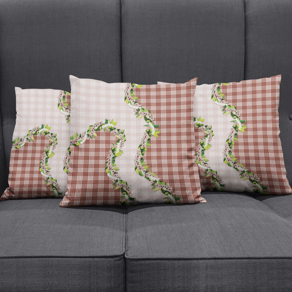 Mocha Hawaii Palaka Pillow Cover Maile Pikake Honohono Orchid Lei