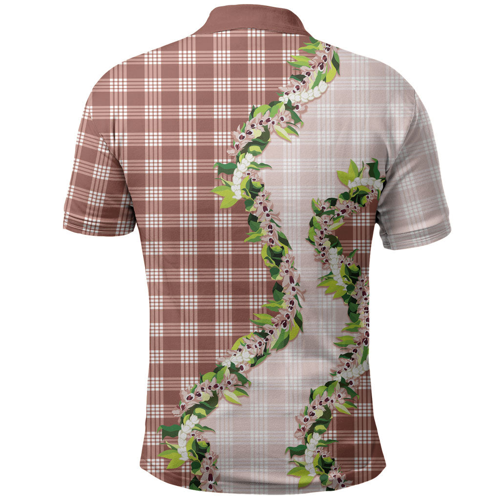 Mocha Hawaii Palaka Polo Shirt Maile Pikake Honohono Orchid Lei LT05 - Polynesian Pride