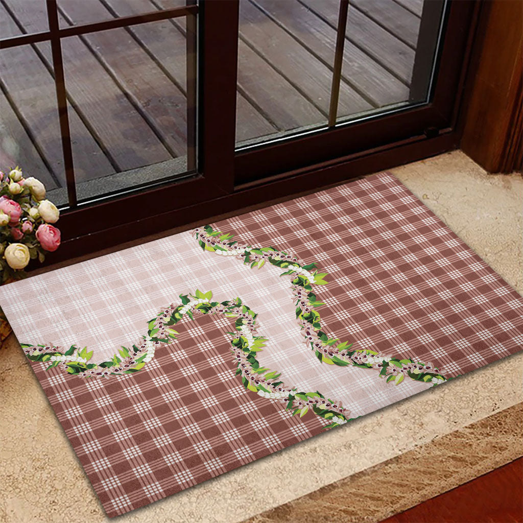 Mocha Hawaii Palaka Rubber Doormat Maile Pikake Honohono Orchid Lei