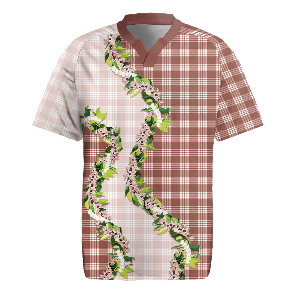Mocha Hawaii Palaka Rugby Jersey Maile Pikake Honohono Orchid Lei
