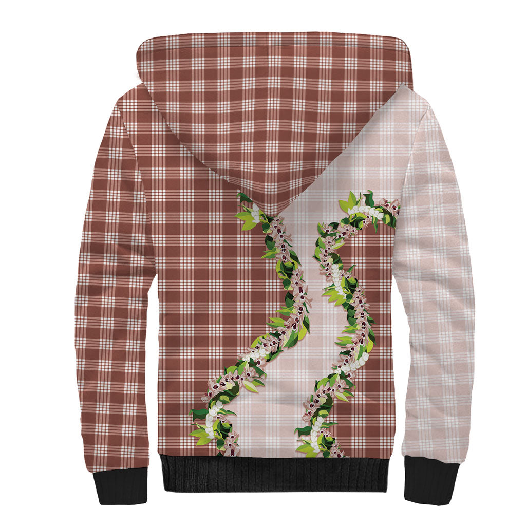 Mocha Hawaii Palaka Sherpa Hoodie Maile Pikake Honohono Orchid Lei