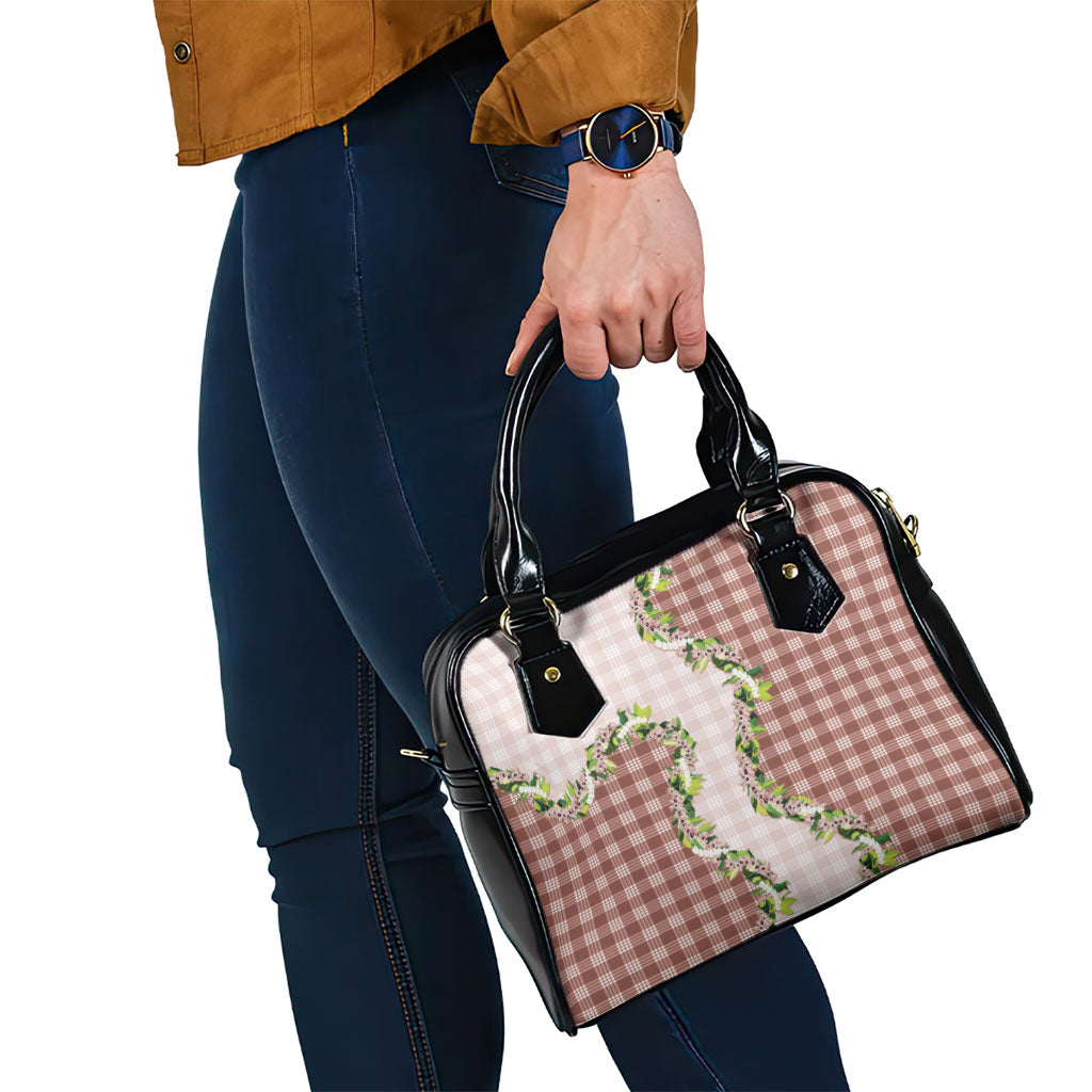 Mocha Hawaii Palaka Shoulder Handbag Maile Pikake Honohono Orchid Lei