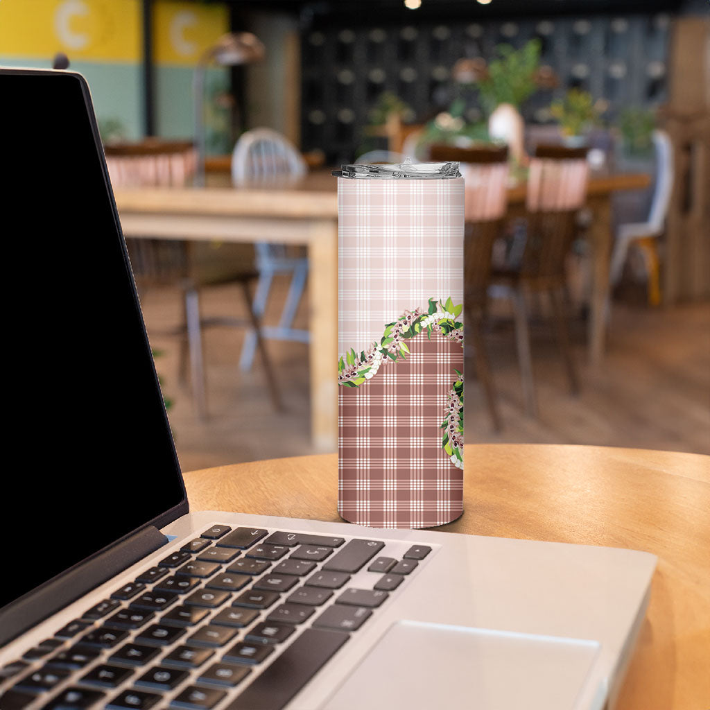Mocha Hawaii Palaka Skinny Tumbler Maile Pikake Honohono Orchid Lei