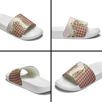 Mocha Hawaii Palaka Slide Sandals Maile Pikake Honohono Orchid Lei