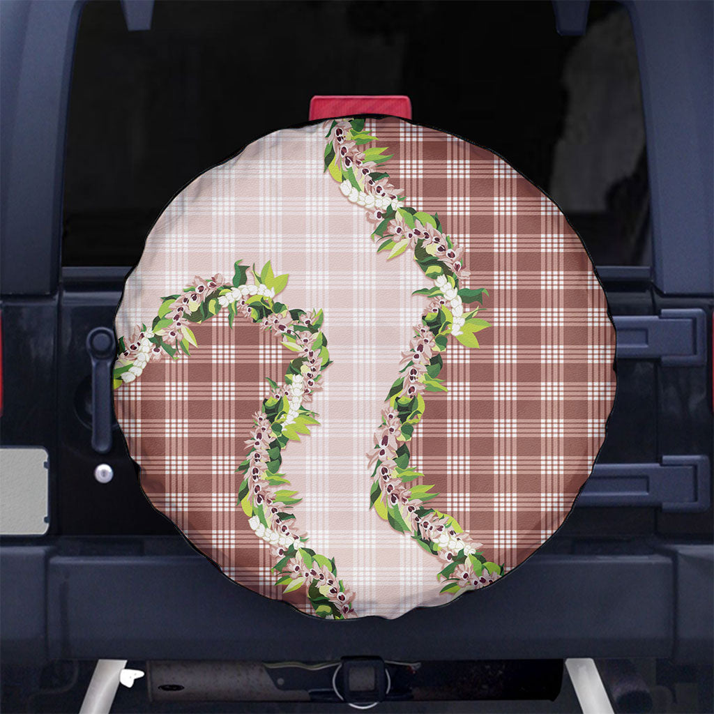 Mocha Hawaii Palaka Spare Tire Cover Maile Pikake Honohono Orchid Lei