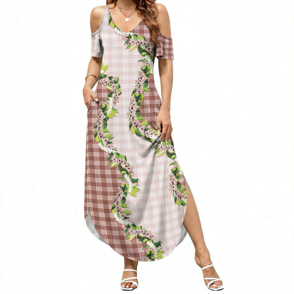 Mocha Hawaii Palaka Summer Maxi Dress Maile Pikake Honohono Orchid Lei LT05 Women Mocha - Polynesian Pride