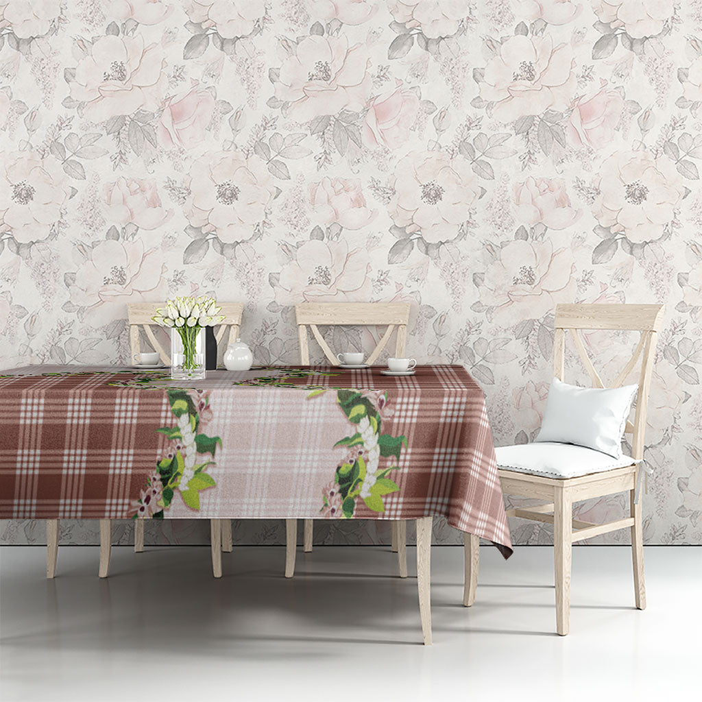 Mocha Hawaii Palaka Tablecloth Maile Pikake Honohono Orchid Lei
