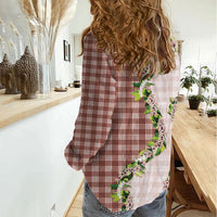 Mocha Hawaii Palaka Women Casual Shirt Maile Pikake Honohono Orchid Lei LT05 - Polynesian Pride