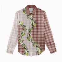 Mocha Hawaii Palaka Women Casual Shirt Maile Pikake Honohono Orchid Lei LT05 - Polynesian Pride