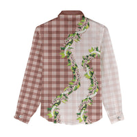 Mocha Hawaii Palaka Women Casual Shirt Maile Pikake Honohono Orchid Lei LT05 - Polynesian Pride