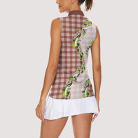 Mocha Hawaii Palaka Women Sleeveless Polo Shirt Maile Pikake Honohono Orchid Lei LT05 - Polynesian Pride
