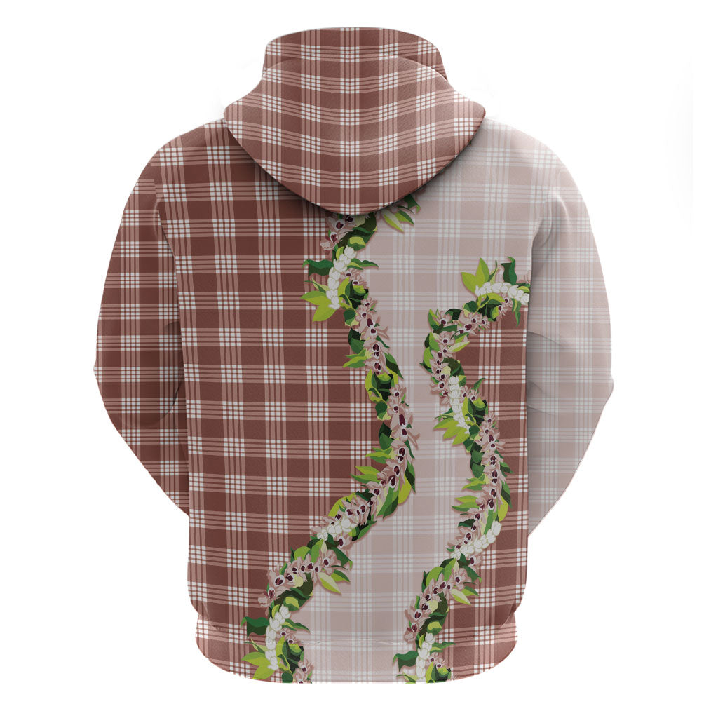 Mocha Hawaii Palaka Zip Hoodie Maile Pikake Honohono Orchid Lei