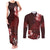 Hawaii Hibiscus With Oxblood Polynesian Pattern Couples Matching Tank Maxi Dress and Long Sleeve Button Shirt