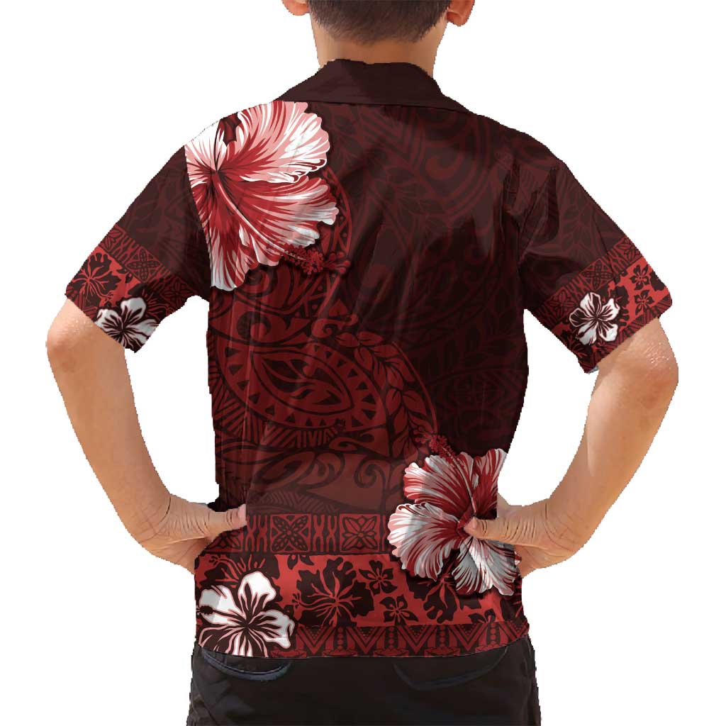 Hawaii Hibiscus With Oxblood Polynesian Pattern Family Matching Summer Maxi Dress and Hawaiian Shirt LT05 - Polynesian Pride