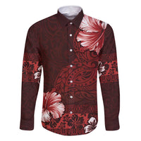 Hawaii Hibiscus With Oxblood Polynesian Pattern Family Matching Summer Maxi Dress and Hawaiian Shirt LT05 Dad's Shirt - Long Sleeve Red - Polynesian Pride