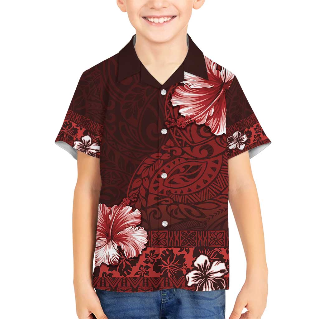 Hawaii Hibiscus With Oxblood Polynesian Pattern Family Matching Summer Maxi Dress and Hawaiian Shirt LT05 Son's Shirt Red - Polynesian Pride