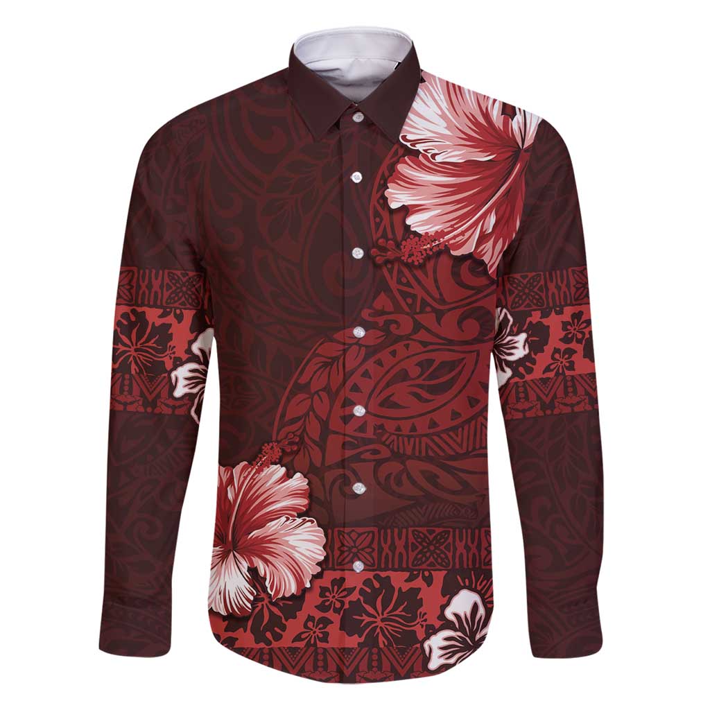 Hawaii Hibiscus With Oxblood Polynesian Pattern Family Matching Tank Maxi Dress and Hawaiian Shirt