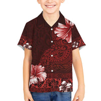 Hawaii Hibiscus With Oxblood Polynesian Pattern Kid Hawaiian Shirt
