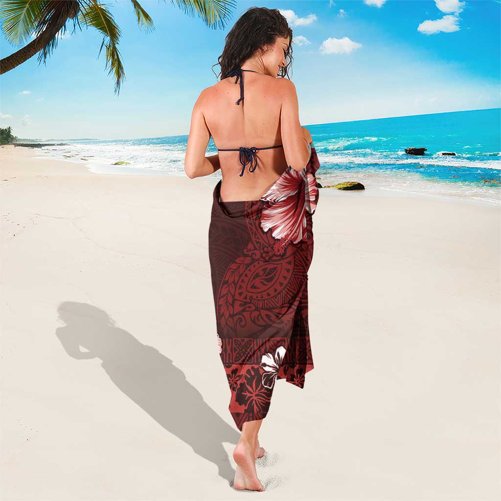 Hawaii Hibiscus With Oxblood Polynesian Pattern Sarong