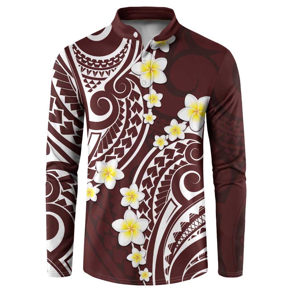 Plumeria With Oxblood Polynesian Tattoo Pattern Button Sweatshirt