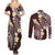 Plumeria With Oxblood Polynesian Tattoo Pattern Couples Matching Summer Maxi Dress and Long Sleeve Button Shirt