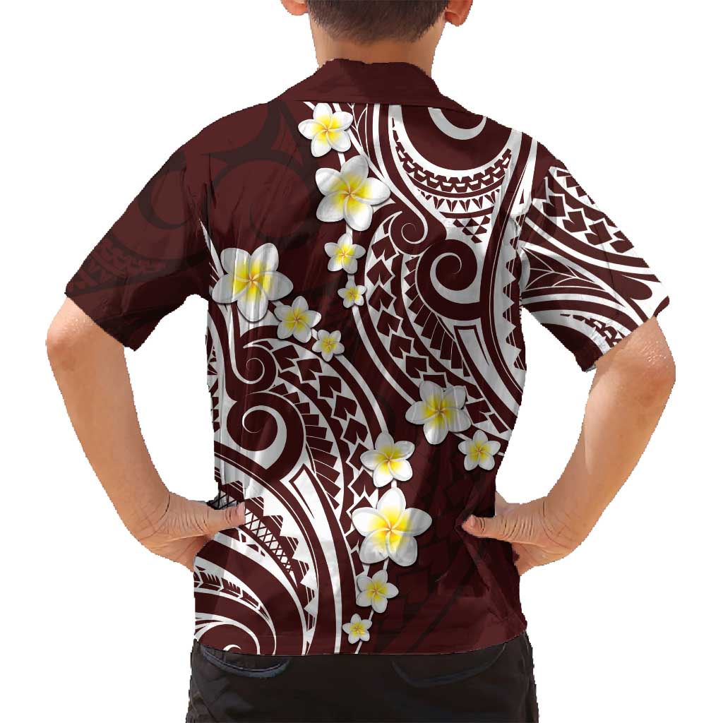 Plumeria With Oxblood Polynesian Tattoo Pattern Family Matching Long Sleeve Bodycon Dress and Hawaiian Shirt LT05 - Polynesian Pride