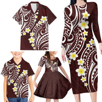 Plumeria With Oxblood Polynesian Tattoo Pattern Family Matching Long Sleeve Bodycon Dress and Hawaiian Shirt LT05 - Polynesian Pride