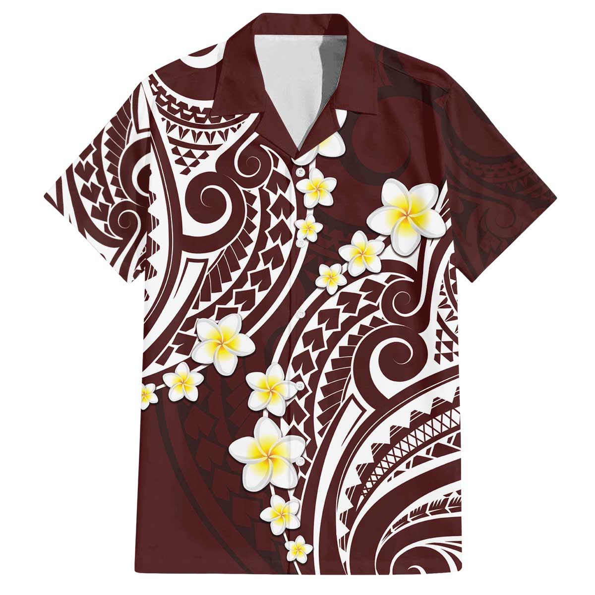 Plumeria With Oxblood Polynesian Tattoo Pattern Family Matching Off The Shoulder Long Sleeve Dress and Hawaiian Shirt LT05 Dad's Shirt - Short Sleeve Red - Polynesian Pride