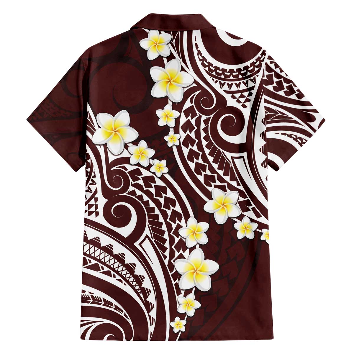 Plumeria With Oxblood Polynesian Tattoo Pattern Family Matching Off The Shoulder Long Sleeve Dress and Hawaiian Shirt LT05 - Polynesian Pride