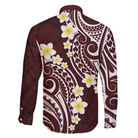 Plumeria With Oxblood Polynesian Tattoo Pattern Family Matching Off The Shoulder Long Sleeve Dress and Hawaiian Shirt LT05 - Polynesian Pride