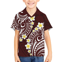 Plumeria With Oxblood Polynesian Tattoo Pattern Family Matching Off The Shoulder Long Sleeve Dress and Hawaiian Shirt LT05 Son's Shirt Red - Polynesian Pride