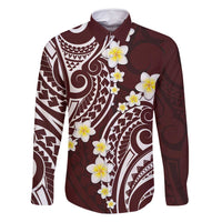 Plumeria With Oxblood Polynesian Tattoo Pattern Family Matching Off Shoulder Maxi Dress and Hawaiian Shirt