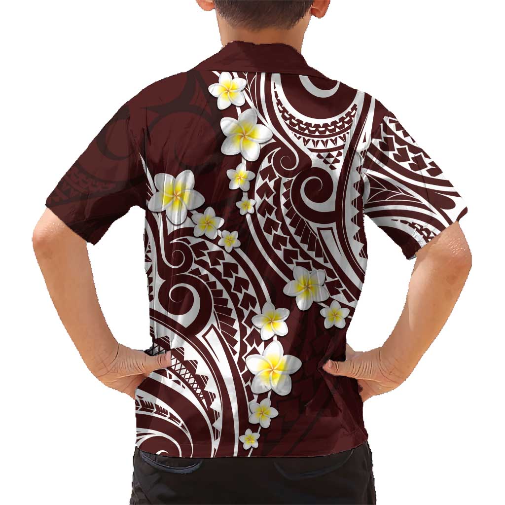 Plumeria With Oxblood Polynesian Tattoo Pattern Family Matching Short Sleeve Bodycon Dress and Hawaiian Shirt LT05 - Polynesian Pride