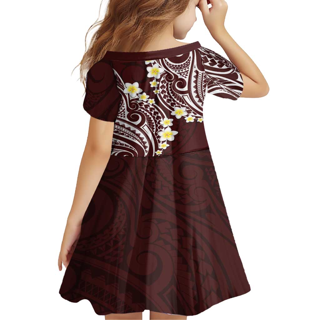 Plumeria With Oxblood Polynesian Tattoo Pattern Family Matching Short Sleeve Bodycon Dress and Hawaiian Shirt LT05 - Polynesian Pride