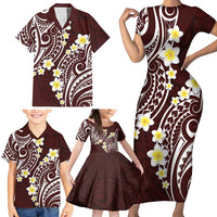 Plumeria With Oxblood Polynesian Tattoo Pattern Family Matching Short Sleeve Bodycon Dress and Hawaiian Shirt LT05 - Polynesian Pride