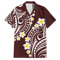 Plumeria With Oxblood Polynesian Tattoo Pattern Family Matching Short Sleeve Bodycon Dress and Hawaiian Shirt LT05 Dad's Shirt - Short Sleeve Red - Polynesian Pride