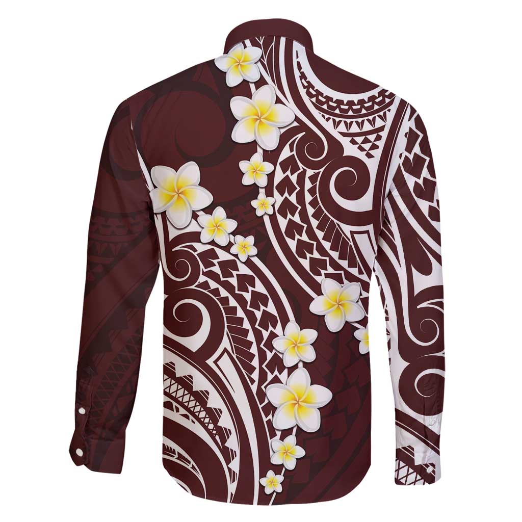 Plumeria With Oxblood Polynesian Tattoo Pattern Family Matching Short Sleeve Bodycon Dress and Hawaiian Shirt LT05 - Polynesian Pride