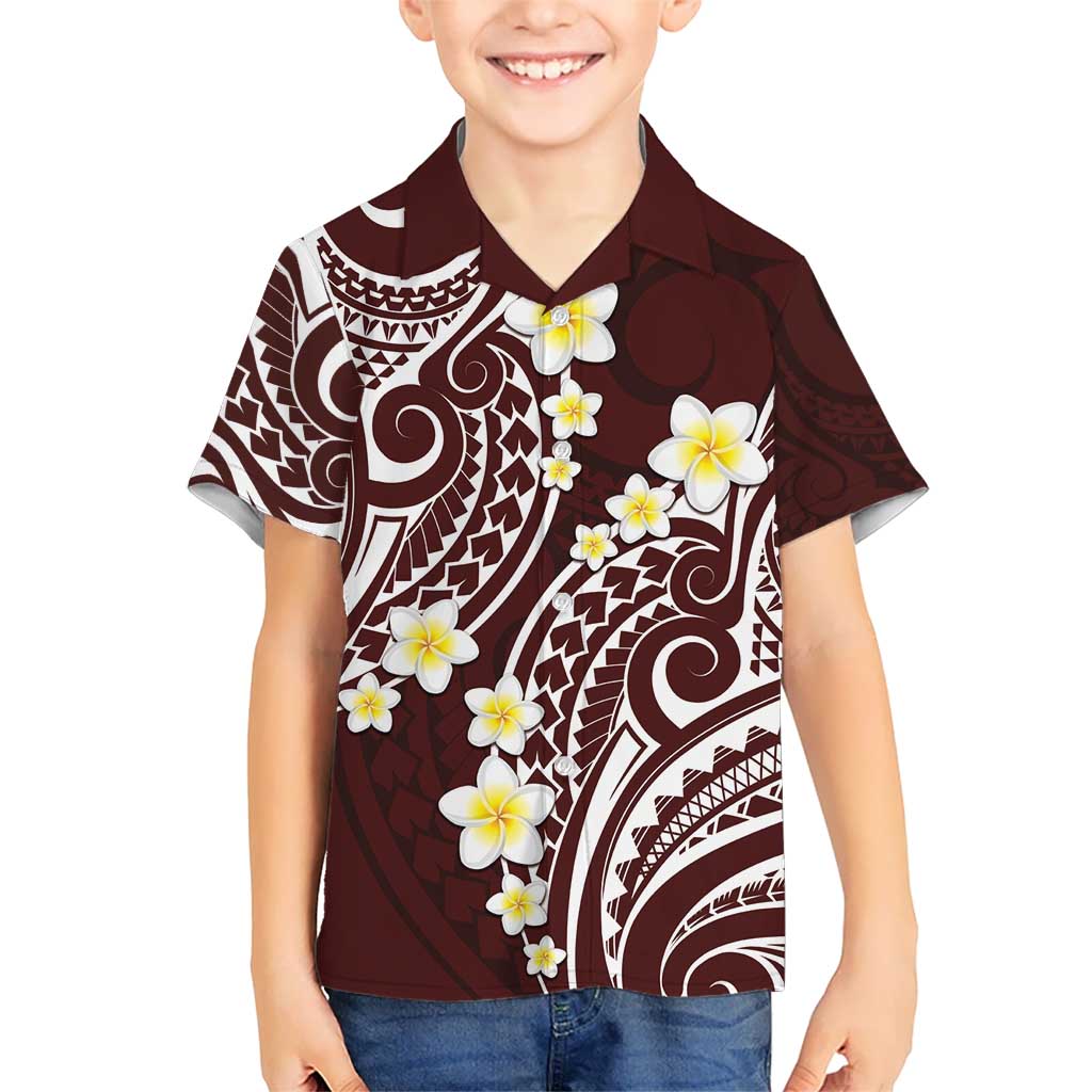 Plumeria With Oxblood Polynesian Tattoo Pattern Hawaiian Shirt
