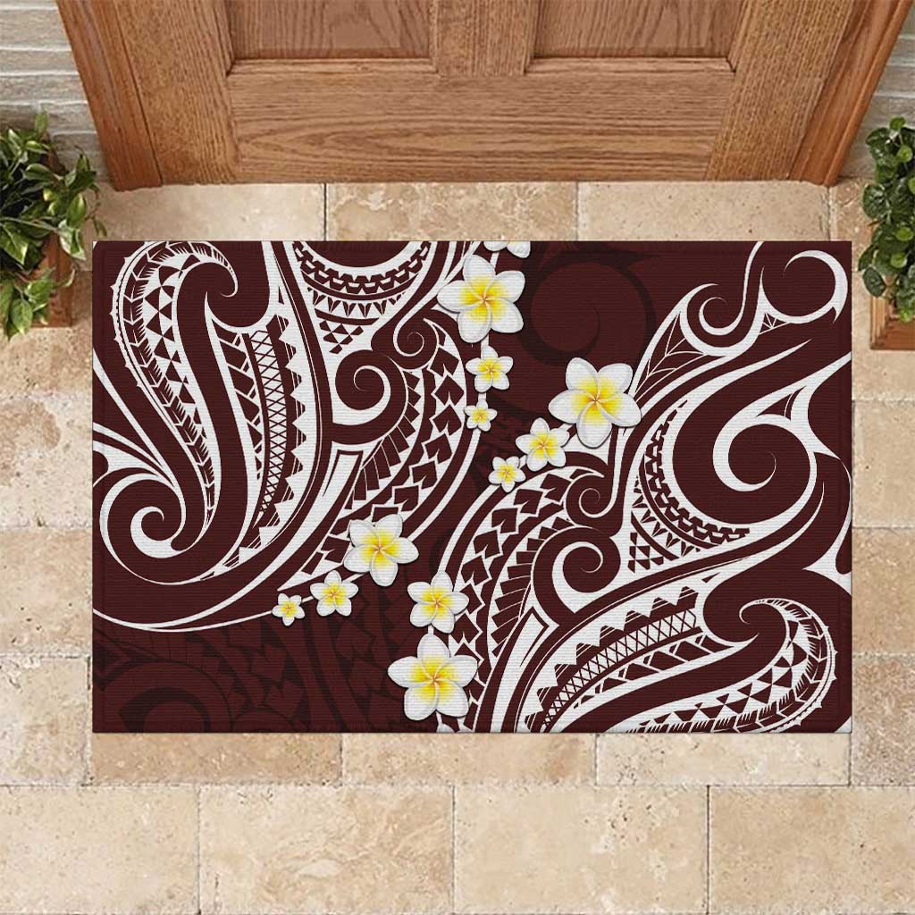 Plumeria With Oxblood Polynesian Tattoo Pattern Rubber Doormat