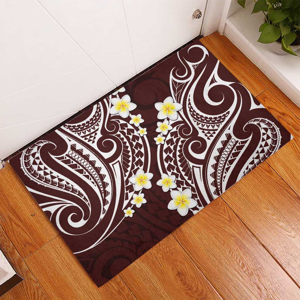 Plumeria With Oxblood Polynesian Tattoo Pattern Rubber Doormat