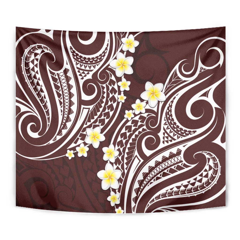 Plumeria With Oxblood Polynesian Tattoo Pattern Tapestry