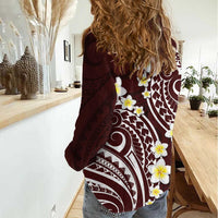 Plumeria With Oxblood Polynesian Tattoo Pattern Women Casual Shirt LT05 - Polynesian Pride