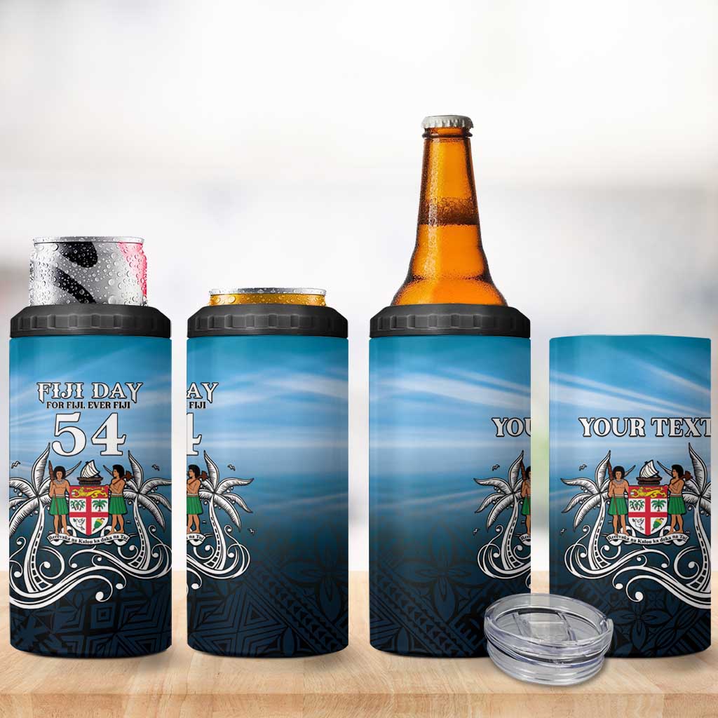 Personalised Happy 54th Fiji Day 4 in 1 Can Cooler Tumbler Forever Fiji With Tapa Tribal Pattern