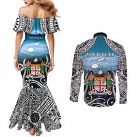 Personalised Happy 54th Fiji Day Couples Matching Mermaid Dress and Long Sleeve Button Shirt Forever Fiji With Tapa Tribal Pattern LT05 - Polynesian Pride
