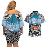 Personalised Happy 54th Fiji Day Couples Matching Off Shoulder Short Dress and Hawaiian Shirt Forever Fiji With Tapa Tribal Pattern LT05 - Polynesian Pride