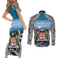 Personalised Happy 54th Fiji Day Couples Matching Short Sleeve Bodycon Dress and Long Sleeve Button Shirt Forever Fiji With Tapa Tribal Pattern LT05 - Polynesian Pride